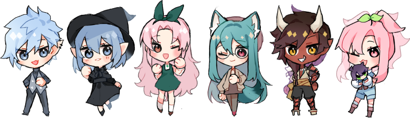 Male and female Skye with friends by Bunei